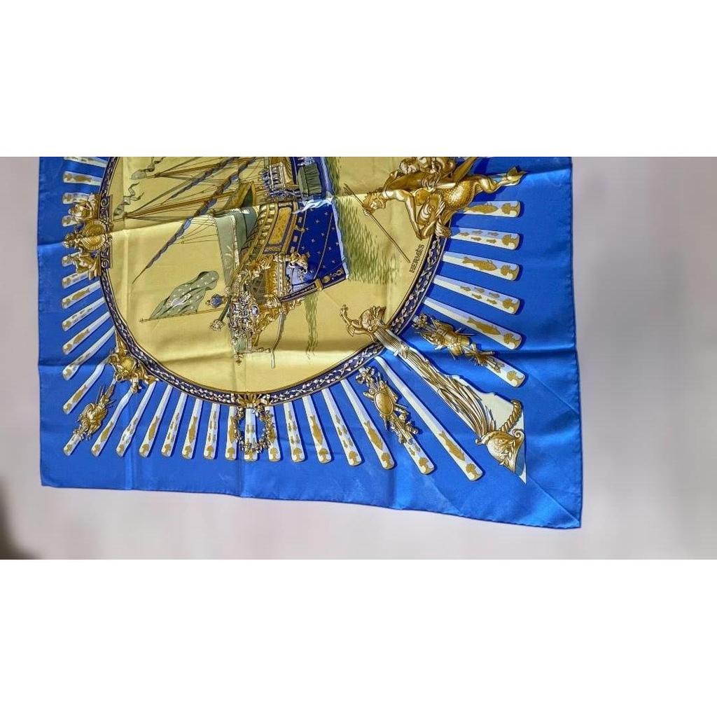 Used Hermes Carre 90 Marine Arum Ledoux Blue Vintage Silk Scarf