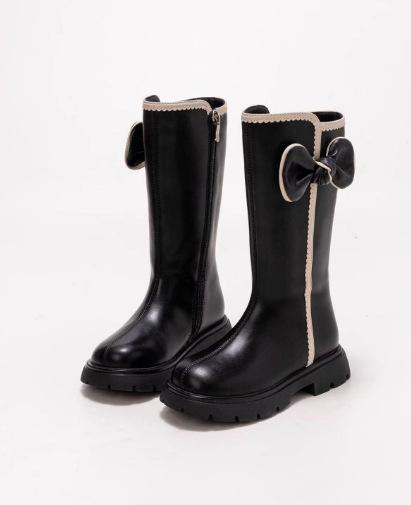 

[Kids Fleece Lined Martin Boots Girls Winter Tall Boots Princess Warm Boots Fashion Versatile Boots] Size 31 чорний