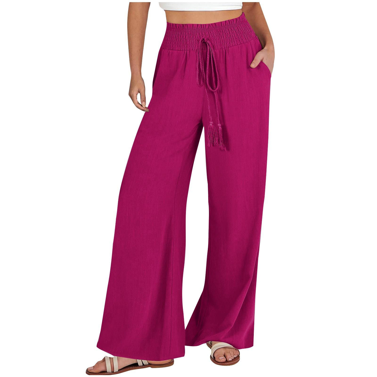 

Women s Casual Fashion Colour Cotton Linen Casual Pants Wide Leg Trousers Sweatpants With Pockets S