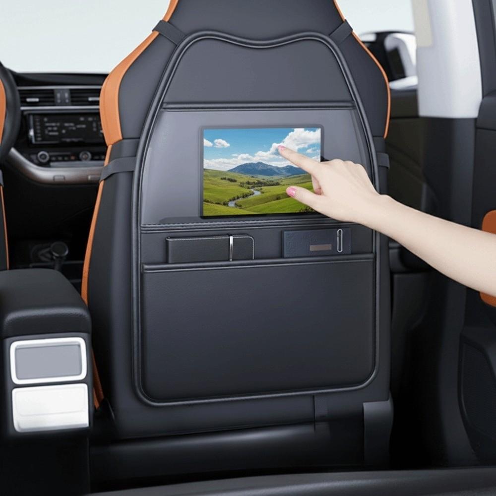 PU Car Seat Kick Proof Pad with Pockets Auto Seat Back Storage Bag  for Most Vehicles