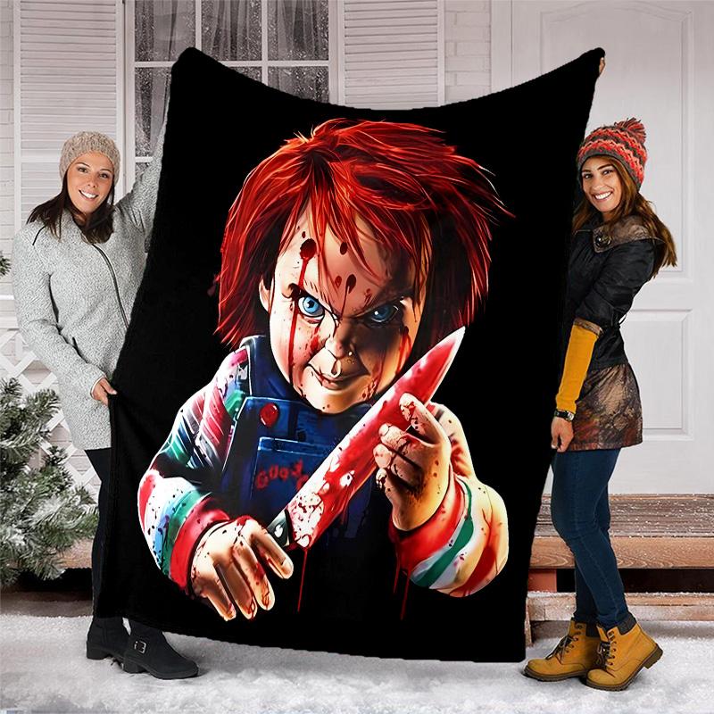 1pc Chucky2 Theme Blanket - Digital Print, Polyester, Cozy for All Seasons, Perfect for Outdoor, Camping, and Travel