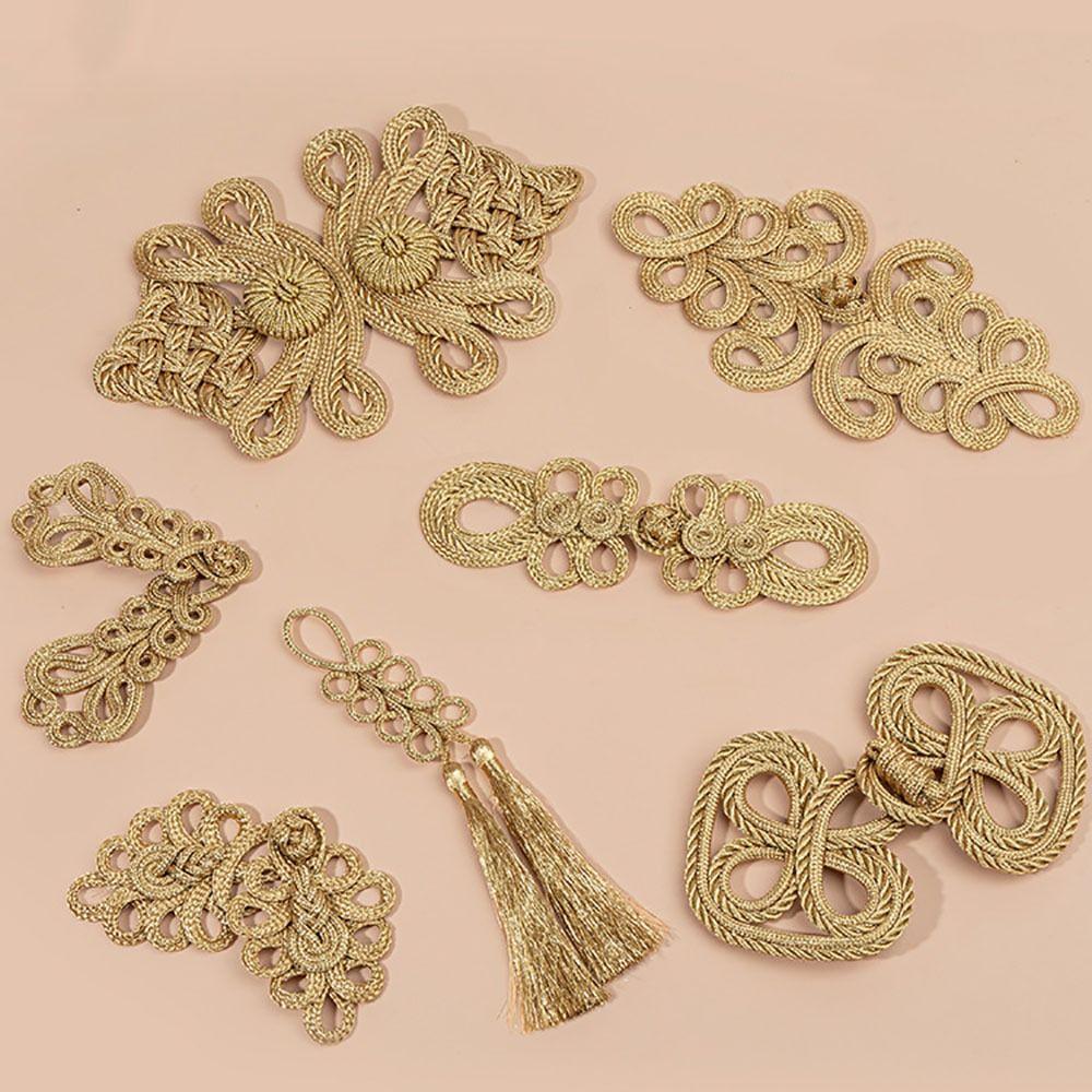 Handmade Chinese Knot Buttons Golden Cheongsam Buttons Traditional Gold Lace Trim Clasps  DIY Craft