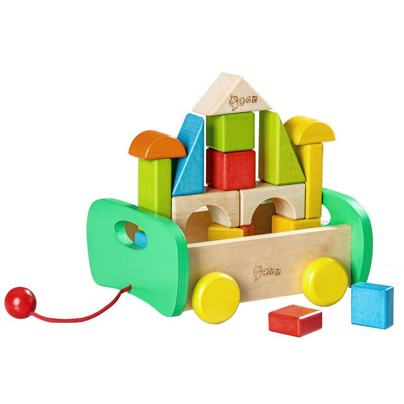 Colorful Wooden Kids Cart Toy Shape Color Recognition Toddlers Early Education