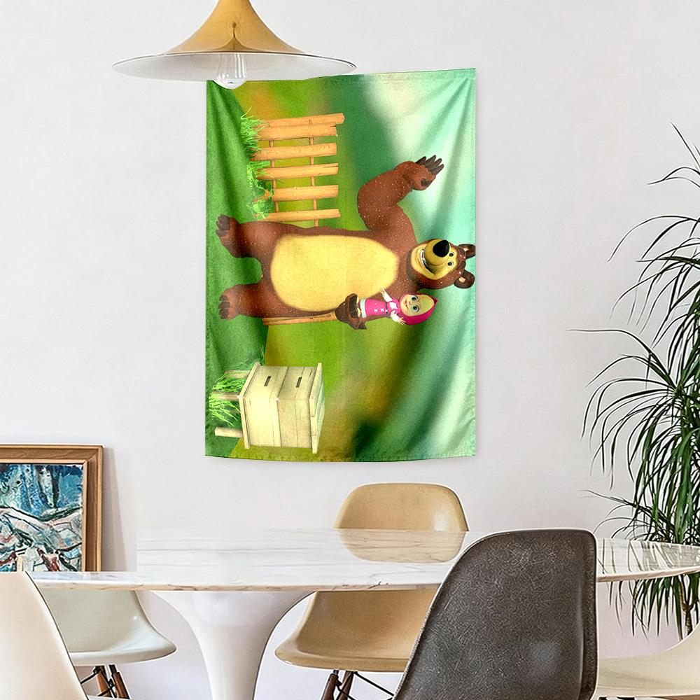 Masha Bear Wall Decor Tapestry Art For Pet Memorial Birthdaywedding Party Backdrop Family Gift