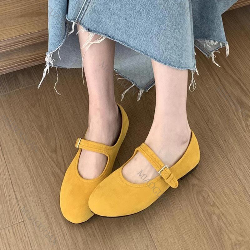 Fashion Shoes for Woman Flats Round Toe Casual Female  Candy Color Retro Mary Jane Shoes New Autumn Solid Flat Bottom Shallow Mouth Flat