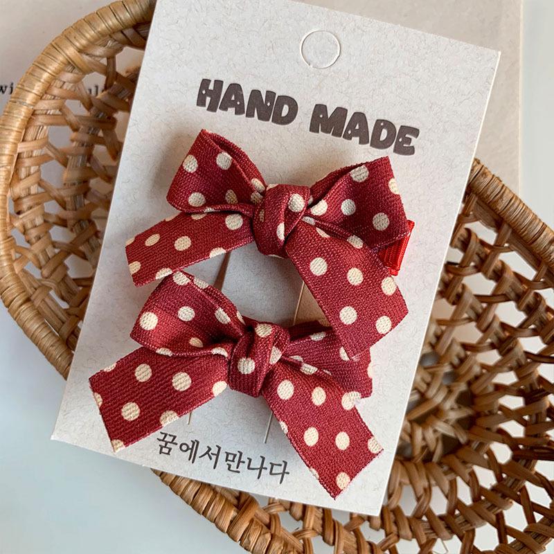 

Корейские детские заколки для волос из ткани в красную клетку и с бантом в цветочек