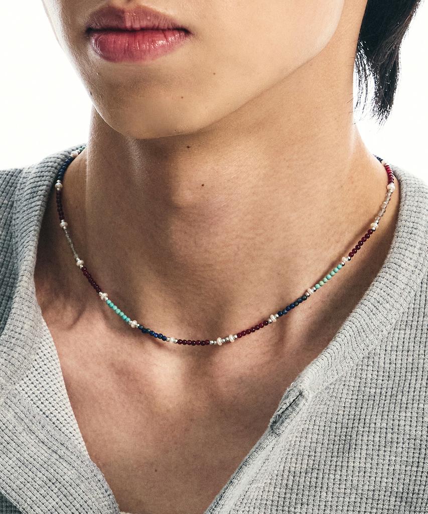 Ssy Red Bean Mint India Stone Glass Bead Necklace
