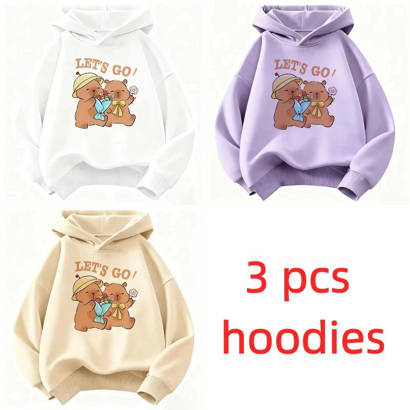 Fashion Kawaii Capybara Bow with Flower Kids Hooded Children's Sweatshirt Cute Hoody for Boys Girls Casual Hoodies Kids Clothing Top