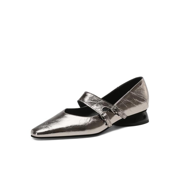 Fashion NEW Spring/Autumn Women Pumps Square Toe Low Heel Shoes Genuine Leather Shoes for Women Concise Belt Buckle Mary Janes Shoes