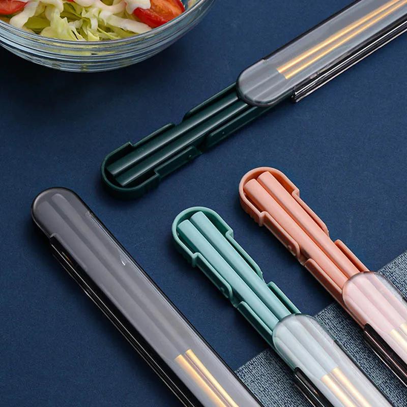 1 Pair 304 Stainless Steel Chopstick With Box Holder Non-slip Sushi Food Metal Sticks Portable Chopsticks For Travel Outdoor