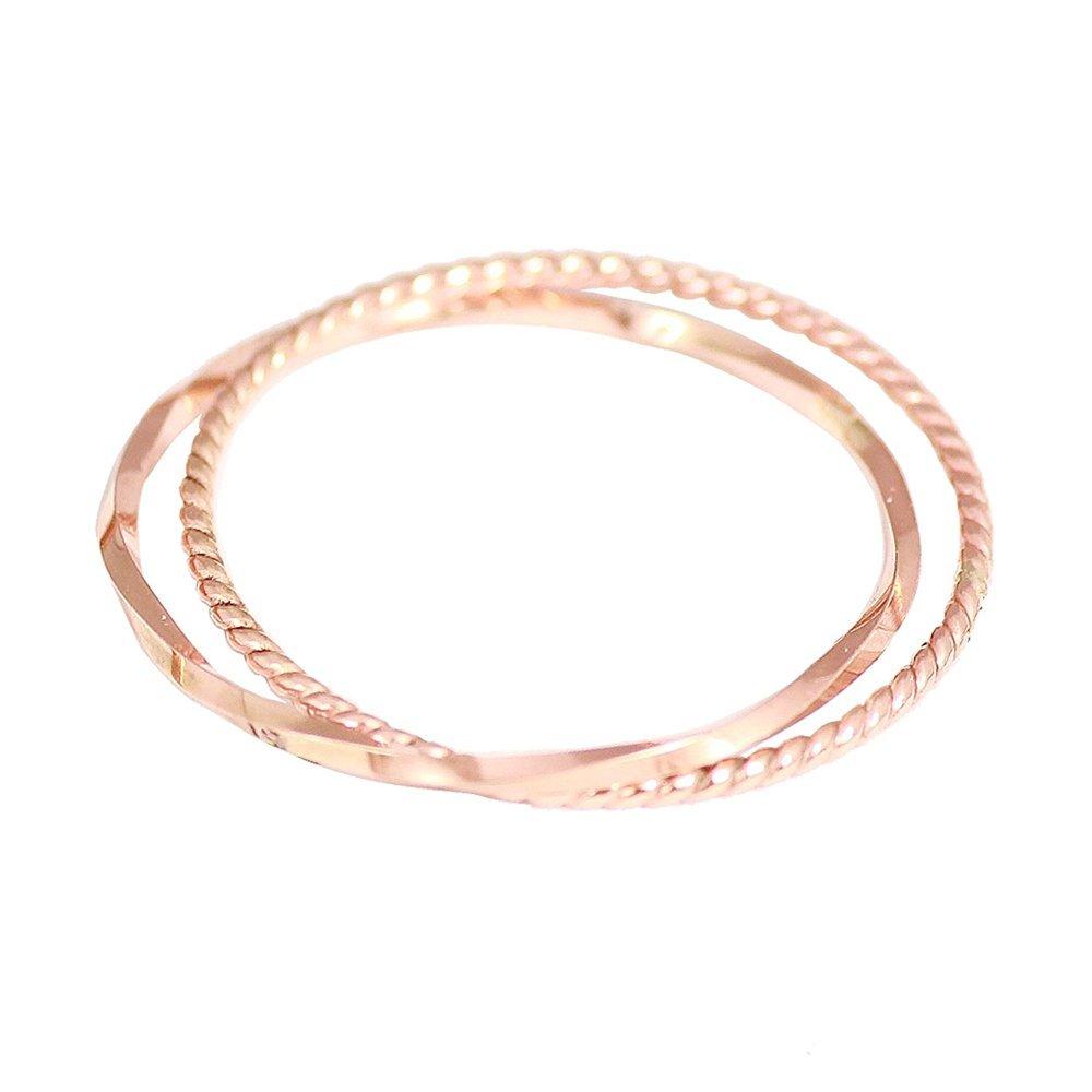 

Кільце з рожевого золота K10 10K 2 Rows Ring Pinky Ring 4 Pink Gold [дорогоцінне] для жінок №. (2 ряди/K10) золотий