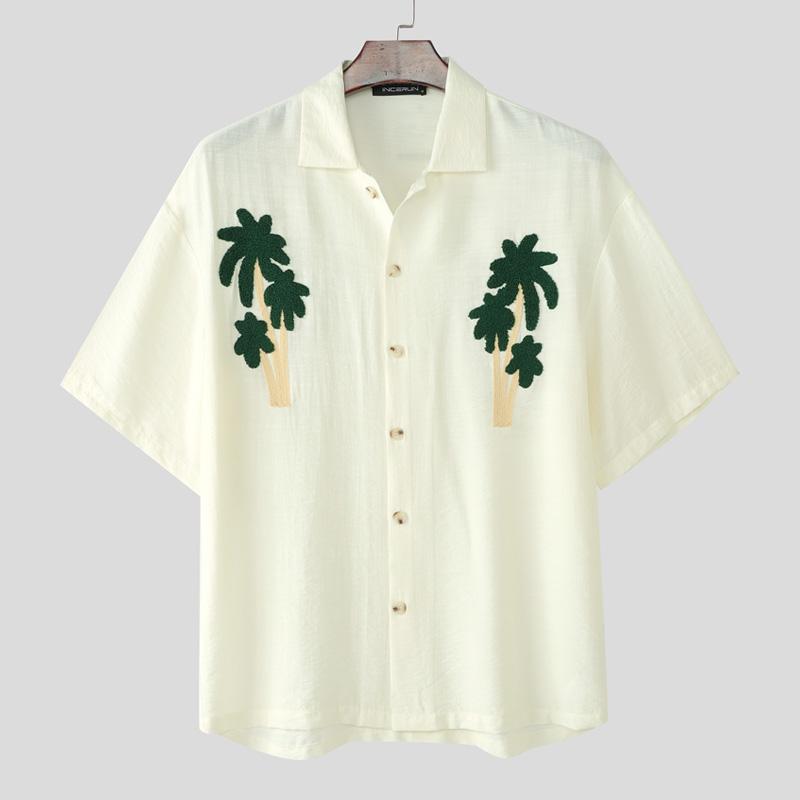 

INCERUN Oversized Summer Men Short Sleeve Shirts Embroidery Applique Casual Loose Tops 4XL абрикосовый