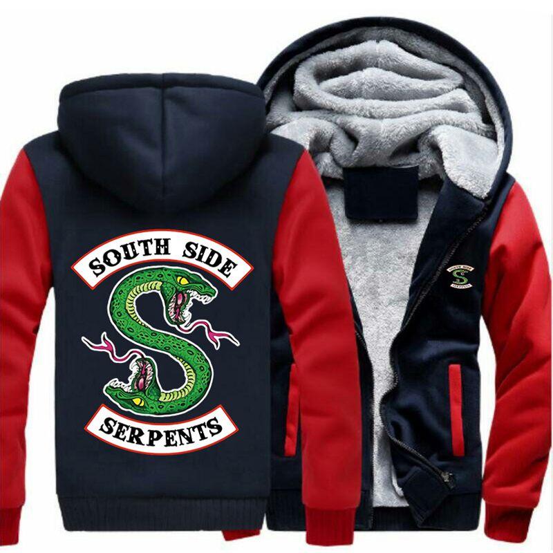 Riverdale Men Serpents Hoodies Zip Sweatshirts Thick Fleece Jacket Hooded Coat