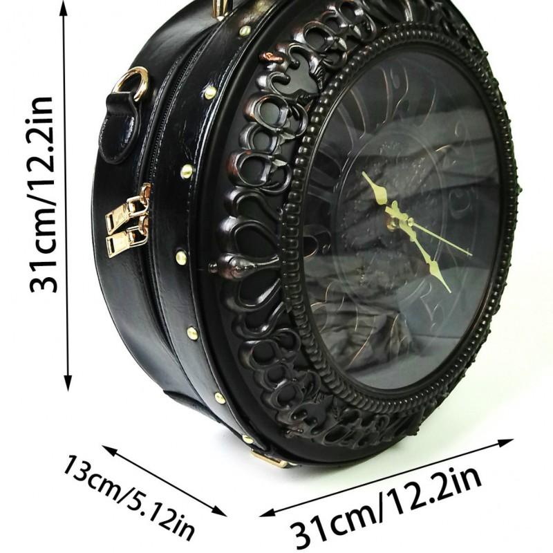 Retro Chic Round PU Handbag With Clock Face Design Womens Shoulder Crossbody Bag Daily Wear