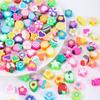 1 Pack 100Pcs Random Polymer Clay Stars & Fruit & Flowers & Heart & Beaded for Women DIY Bracelet Necklace Jewelry Making