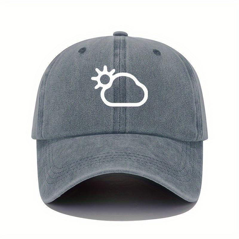 Sun and cloud pattern printed baseball cap with simple design, suitable for both men and women, versatile casual hat