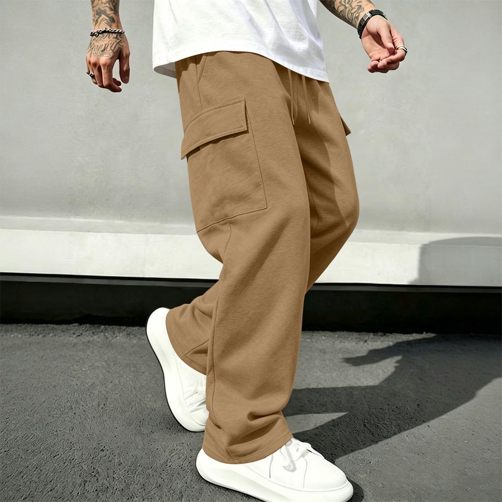 Men's Loose Fit Cargo Sweatpants Straight Leg Casual Pants with Drawstring Elastic Waist for Athletic Everyday Wear