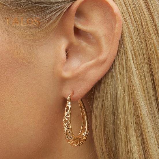 1 Pair Women Hoop Earrings U-shape Hollow Out Floral American Exaggerated Style Hanging Earrings Prom Party Dangling Earrings