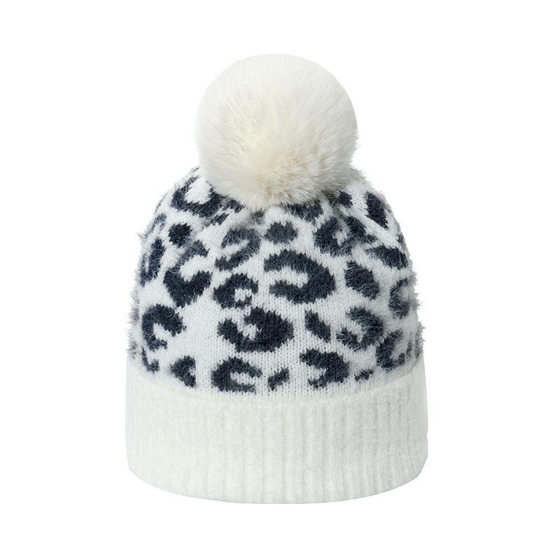 2025 autumn and winter new wool hat Korean version versatile warm mink pullover hat hairball leopard print knitted hat women