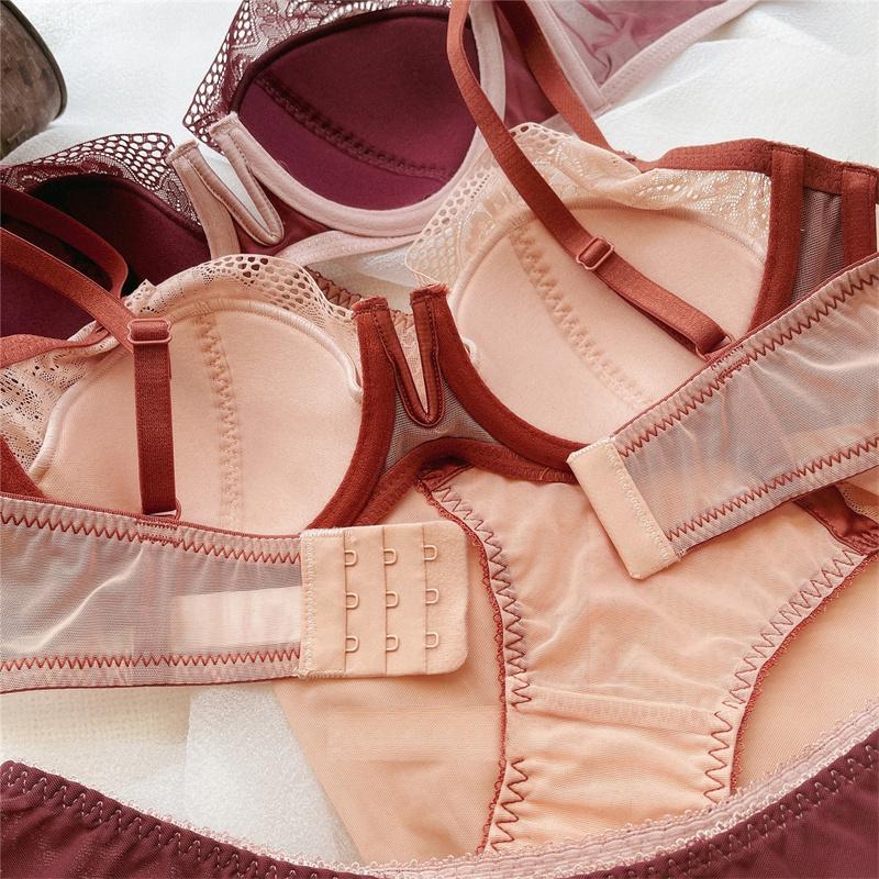 Sous-vêtements d'été en dentelle pour femmes, ensemble de soutien-gorge Push Up, décolleté en V profond, confortable, Bralette, grande taille, bonnet CDE fin, Lingerie