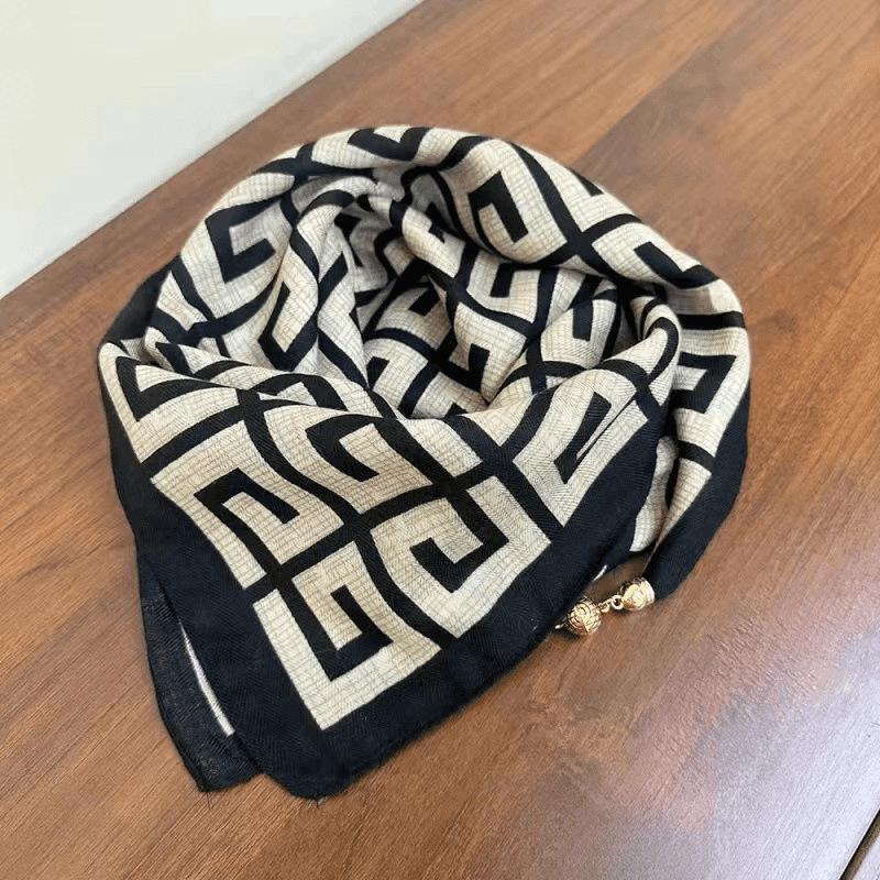 Women's Autumn/Winter Versatile Silk Scarf - Fashionable, Warm Magnetic Buckle Korean Square Design