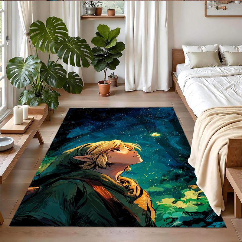 Anti‑Slip Crystal Velvet Floor Rug, Zelda Design Carpet for Indoor Living Bedroom Home Decoration