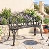 Garden Bench, 2-Seater, Cast Aluminum, Outdoor Bench with Tulip Backrest, Floral Motif