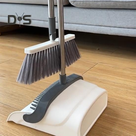 2ks/sada kartáčů s dlouhou rukojetí a vestavěnými hřebenovými zuby, otočné o 180 stupňů, ergonomický design, sada lopatek na smetáky