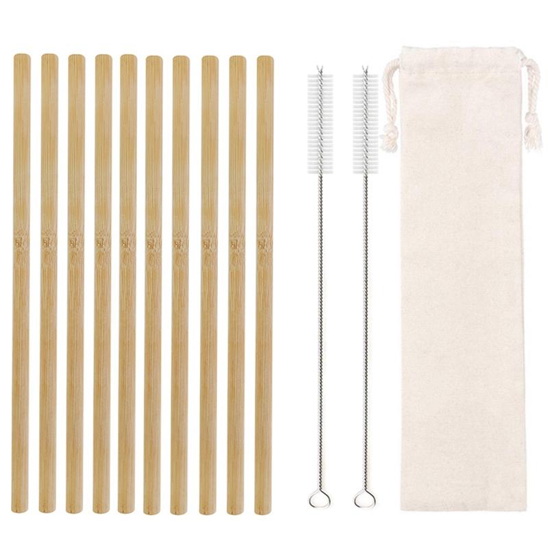 10Pcs/set 20cm Reusable Bamboo Straws Eco-friendly Bar Party Drinking Straw with Cleaning Brush Natural Bamboo Cocktail Straws