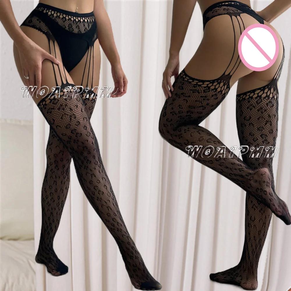 Girls Long Fishnet Stockings Fish Net Pantyhose Mesh Transparent Tights Lingerie Female Sexy Suspender Pantyhose Party Club Wear