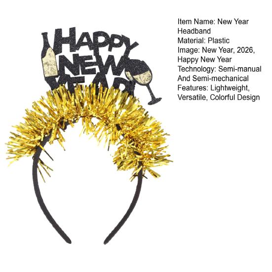 2026 New Year Headband with Number Logo Black Golden Sequin Design Streamer Decorated Hair Hoop Team Unity Prop