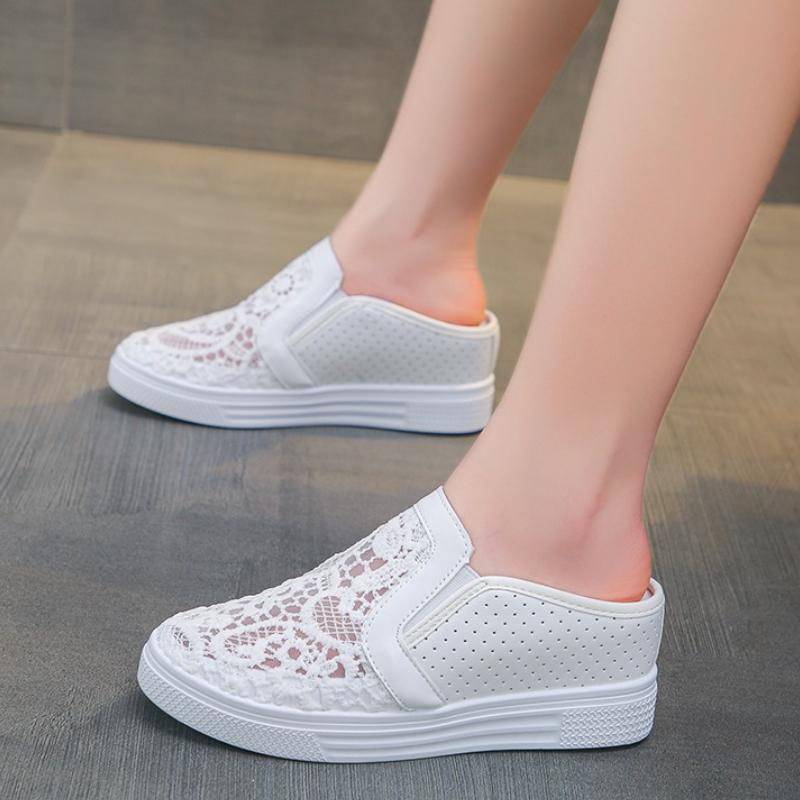 2026 New Women Wedge Platform Sneakers Rubber Leather High Heels Lace Up Shoes Pointed Toe Height Increasing Creepers