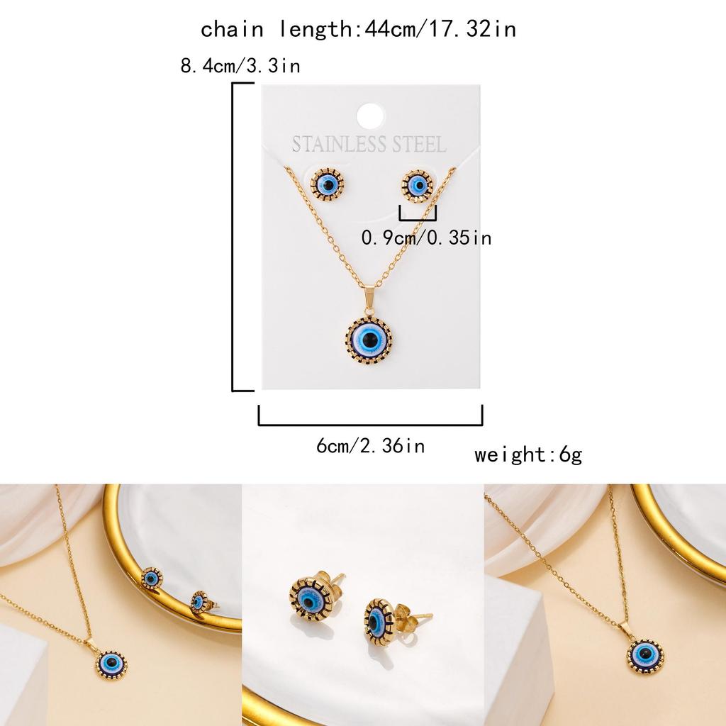 Conjunto de Joias Colar e Brincos Olho Grego Com Material de Liga Para Senhoras
