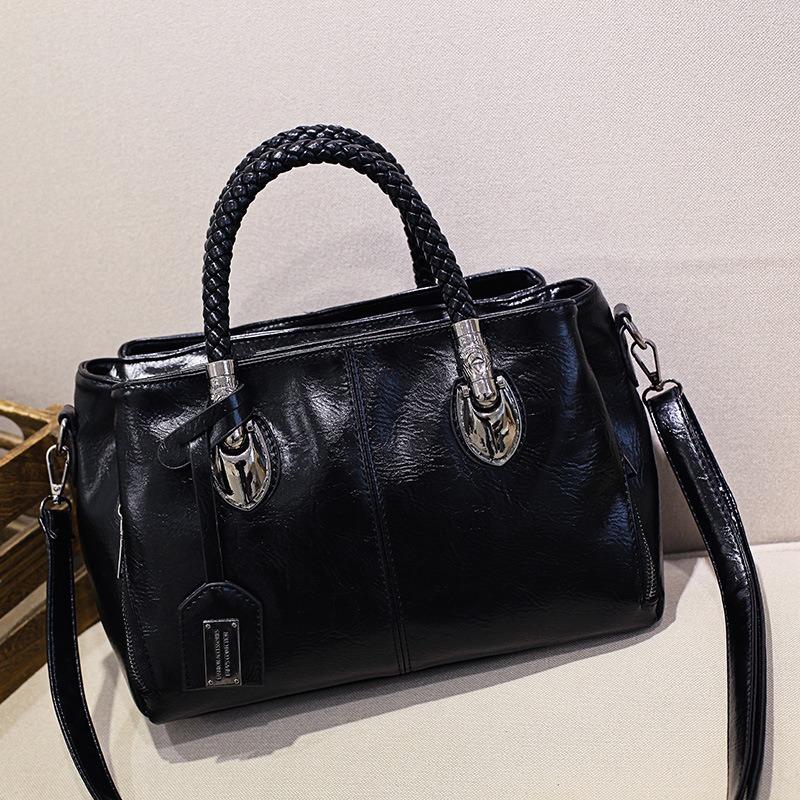 Vintage Braided Handle Leather Satchel Bag for Women - Large Capacity Crossbody Tote