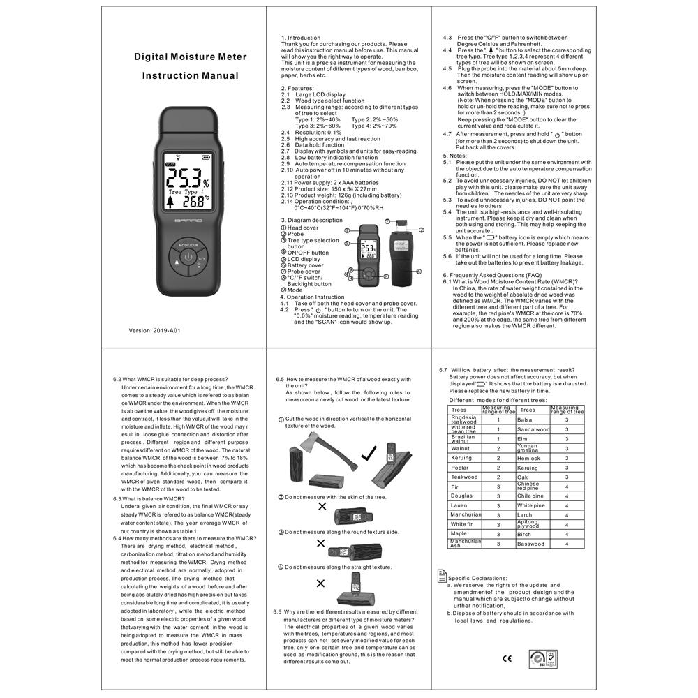 Digital Wood Moisture Meter LCD Display with Backlight Timber Humidity Tester Moisture Content Temperature Detector Wood Types Selectable