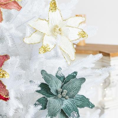 Faux Velvet Artificial Christmas Flower with Glitter 26cm Christmas Tree Wreath Vibrant Color DIY Poinsettia Flower Decor