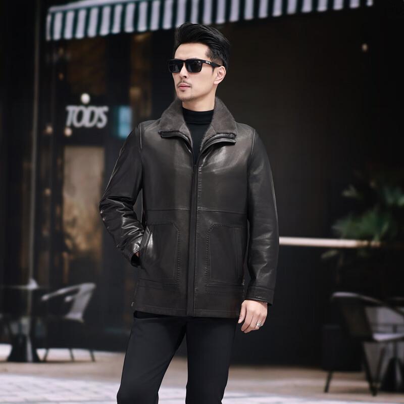 KAISER Men's Goatskin Leather Jacket with Mink Fur Collar