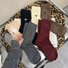 Little Bee Embroidery Double-needle Vertical Bar Socks for Women's Autumn and Winter, A Red Mid-calf Pile Sock