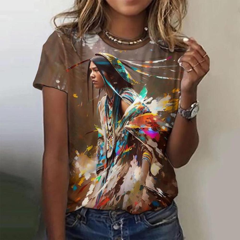 

Летняя женская футболка в индийском стиле Харадзюку, повседневные футболки с короткими рукавами, модная уличная одежда, пуловер с круглым вырезом, женская одежда большого размера 8XL