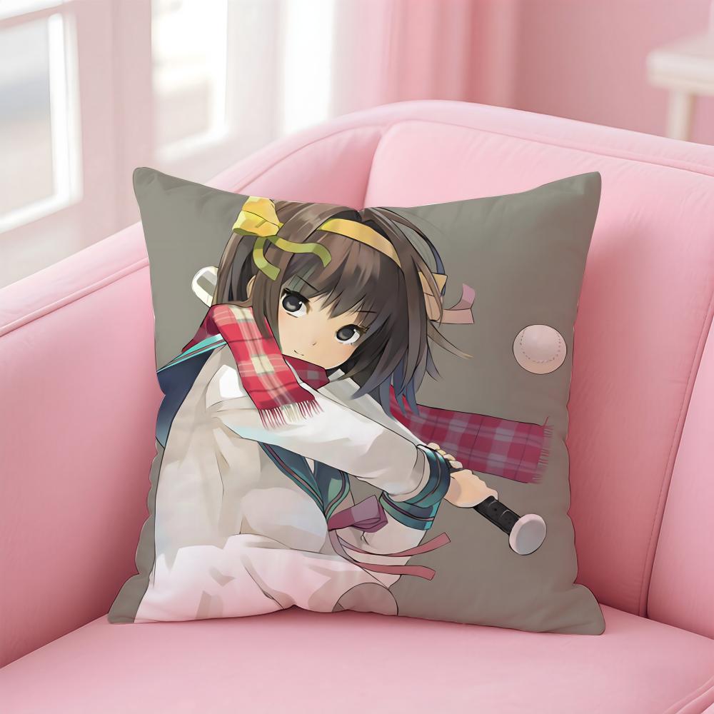 S-Suzumiya Haruhi No Yuuutsu Art Cushion Cover Pillowcase Short Plush Invisible Zipper Room Sofa Cushion Cover