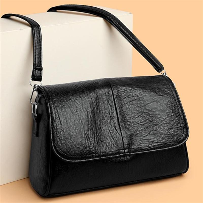 Ležérní Černá Hnědá Dámská Vintage Kožená Klopová Crossbody Taška, Měkká Koženková Taška přes Rameno, Všestranná Praktická pro Každodenní Použití
