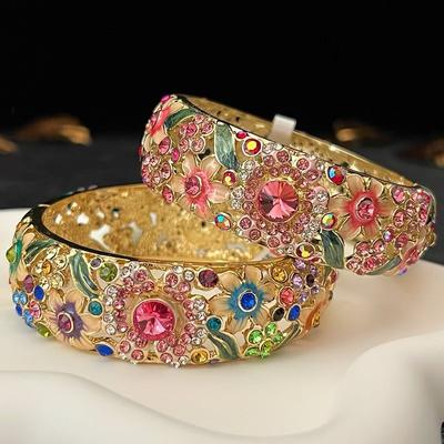 Otantik cloisonne bilezik çift katmanlı etnik oyuklu kaplama retro moda takı takı hediyesi