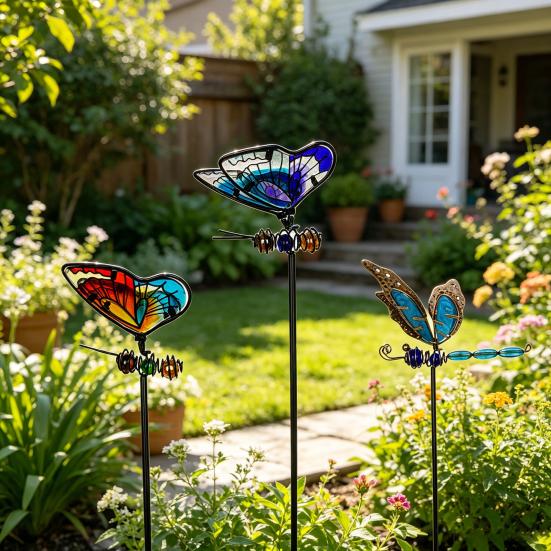 Colorful Butterfly Garden Stake Outdoor Butterfly Ornament Glow in The Dark Butterfly Yard Art Stake for Planter Flower Bed Patio Lawn Pathway Decor