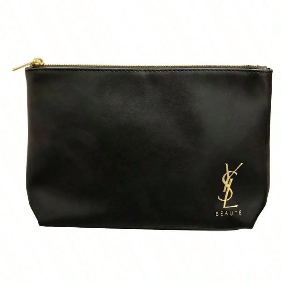 Limitierte Edition einfache und elegante klassische schwarze Kosmetiktasche (tragbar und kompakt), mit hochwertigem, strapazierfähigem Lederaußenmaterial