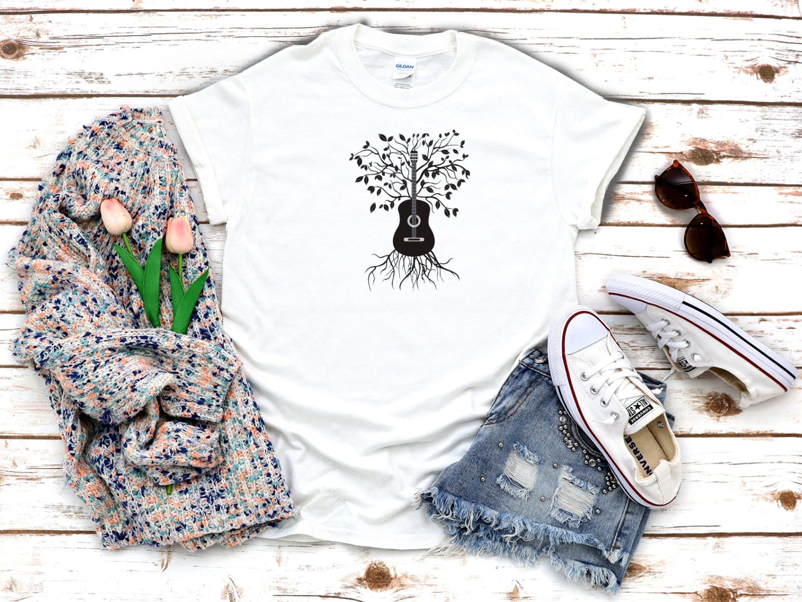 

26 Guitar Tree Tattoo Musical Tree Drawing 3 4 Short Sleeve Woman T Shirt F051 Unisex T-Shirt L