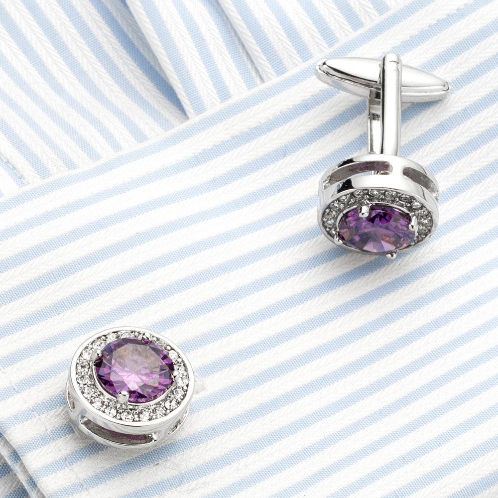 Neue französische Hemdmanschettenknöpfe, Amethyst-Ärmel, Diamant-Manschetten, Knöpfe Manschettenknopf 715