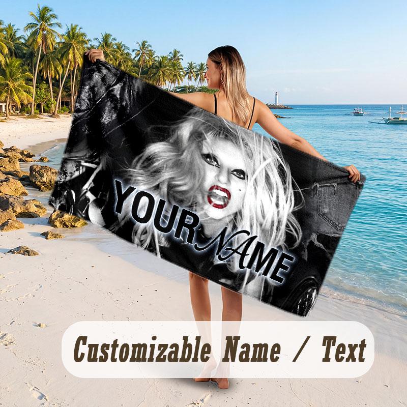 Custom Name Large Beach Towel,Lady Gaga Quick Absorbent Towel For Outdoor Travel Poolside