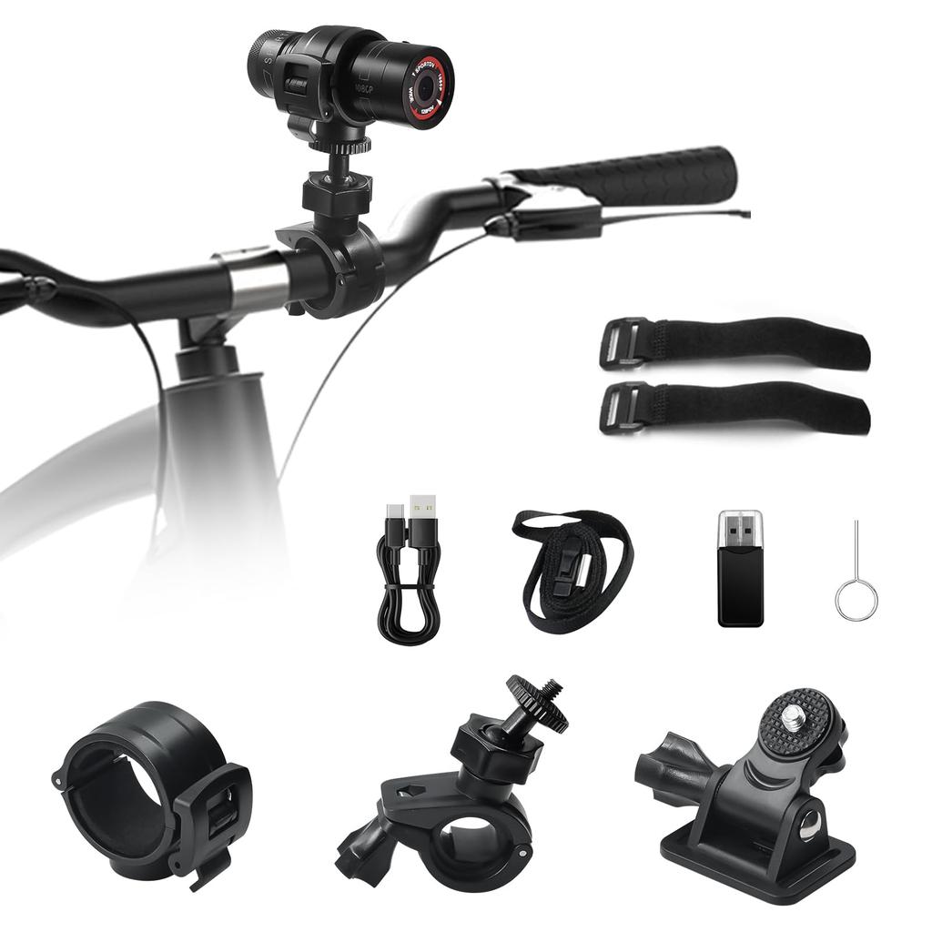 UYIKOO Motorcycle Dash Full Wide IP63 512GB Continuous Loop Compact Action Bicycle Dash Ideal for Outdoor 3 Mounts Cam, 1080P, 120-Degree Angle,