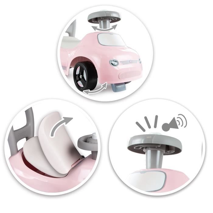 Smoby - Porteur enfant 2 en 1 - Auto Rose - Coffre sous la selle + klaxon - Dès 10 mois - Fabrication française