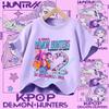 New K Pop Demon Huntersd T-shirt for Children Cartoon Birthday Number Printed T Shirts Girls Short Sleeves Tops Kids Clothing